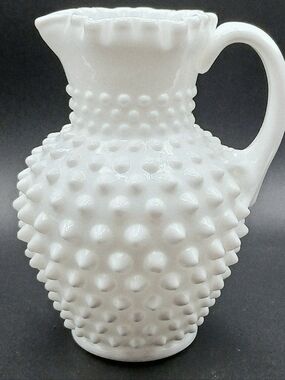 Vintage Fenton White Milk Glass Hobnail Pitcher Ruffle Rim 5.75 Inches Creamer